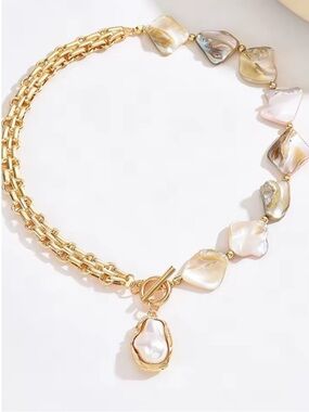Gold and Cream Baroque Pearl Multi-Chain Necklace